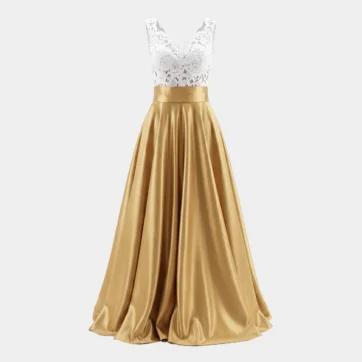 Vestido gala oro y perla