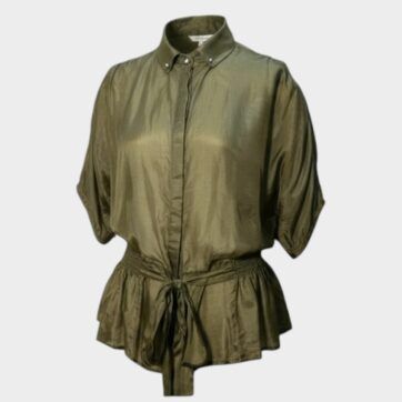 Blusa en seda verde olivo