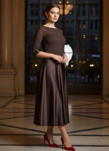 Vestido tejido texturizado y raso