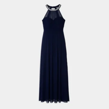 Vestido halter apliques pedrería