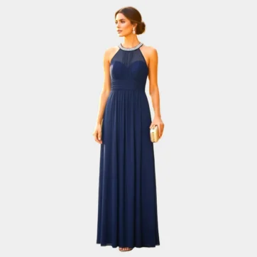 Vestido halter apliques pedrería
