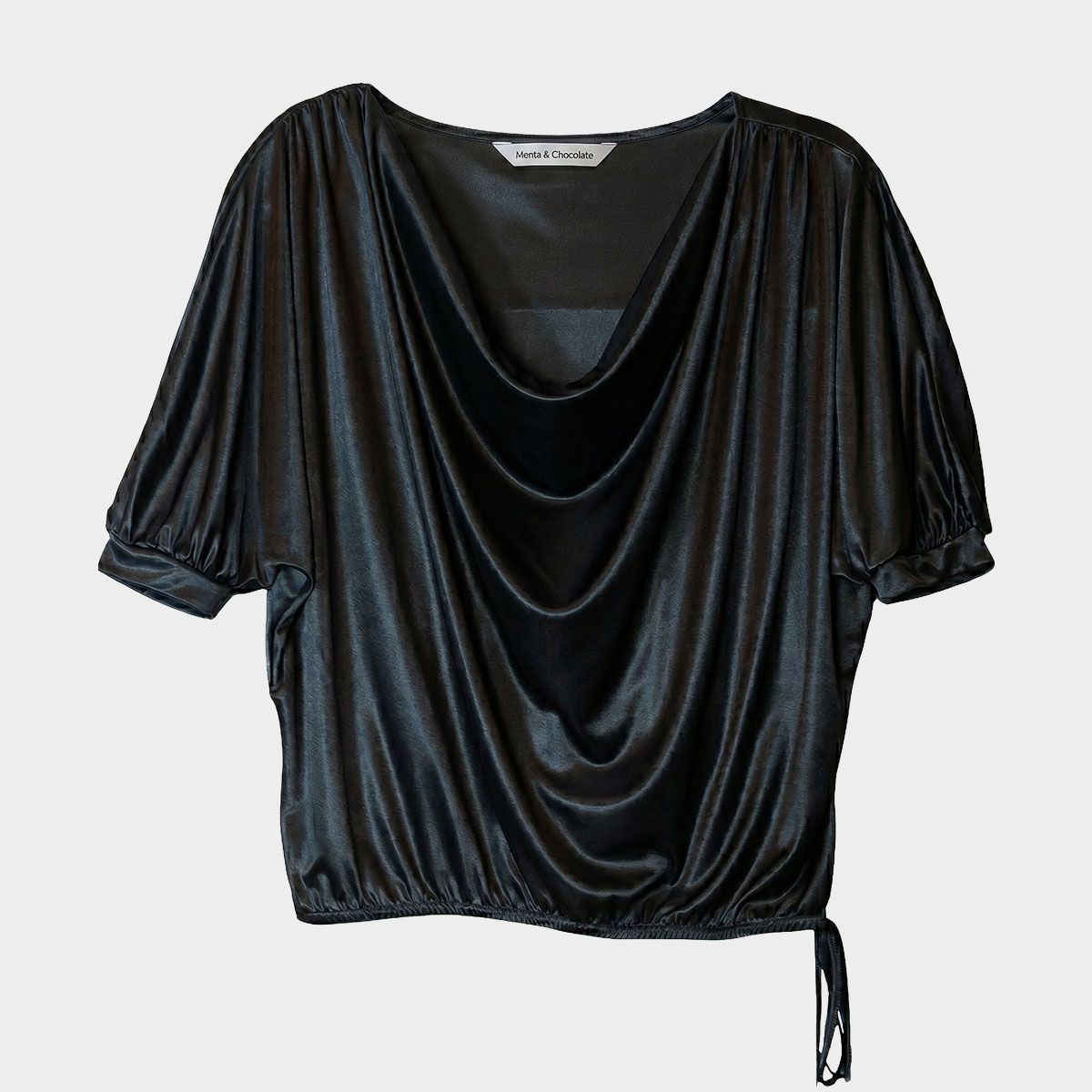 Blusa satinada escote drapeado Menta & Chocolate - Imagen 2