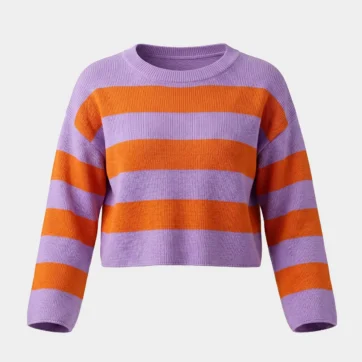 Suéter cropped punto lila y naranja