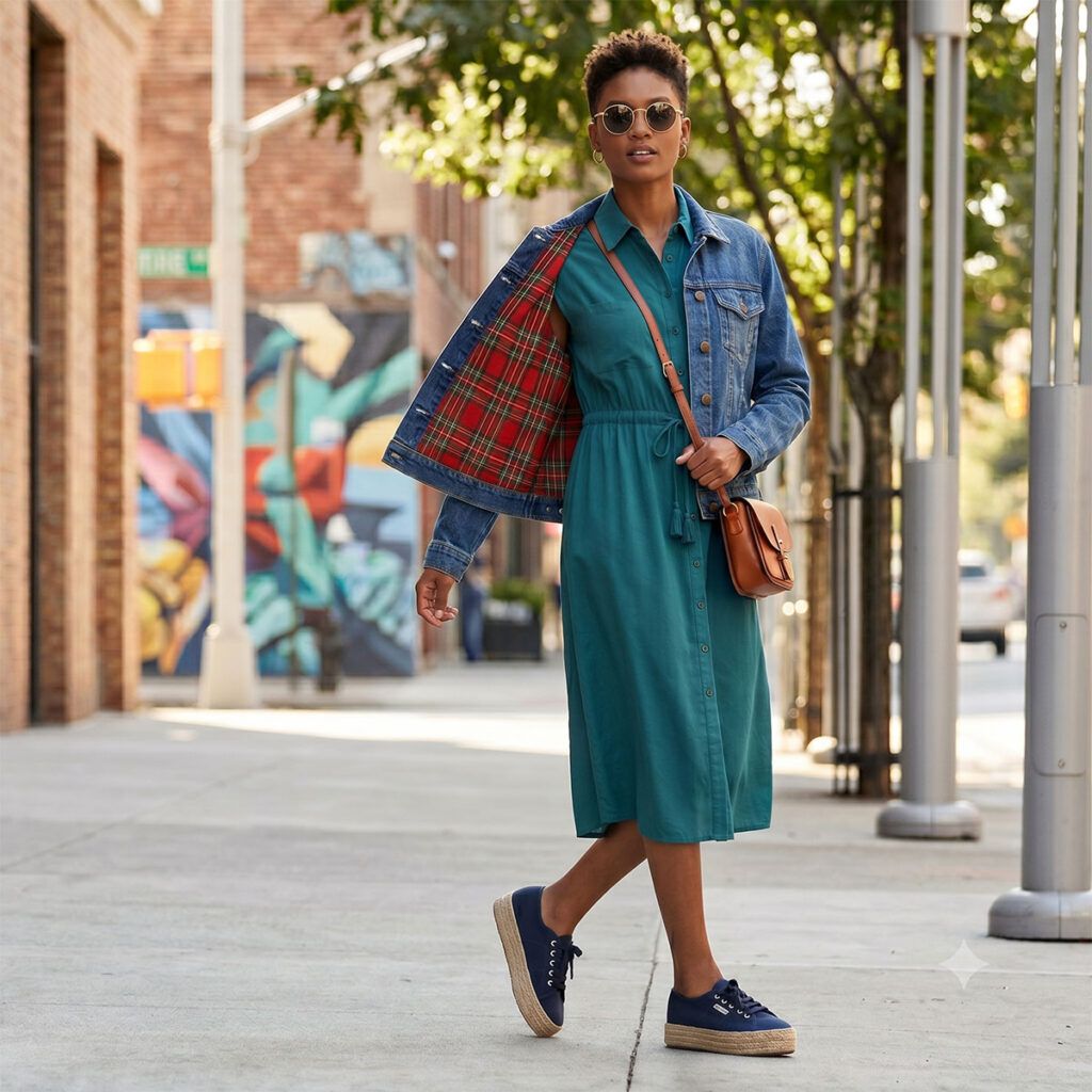 Outfit: camisero Leonisa, chaqueta Lois, zapatillas urbanas Superga