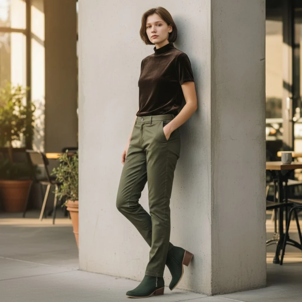 Outfit: Top terciopelo, Byer California; pantalón drill Pimafine; botines gamuza, Navigata