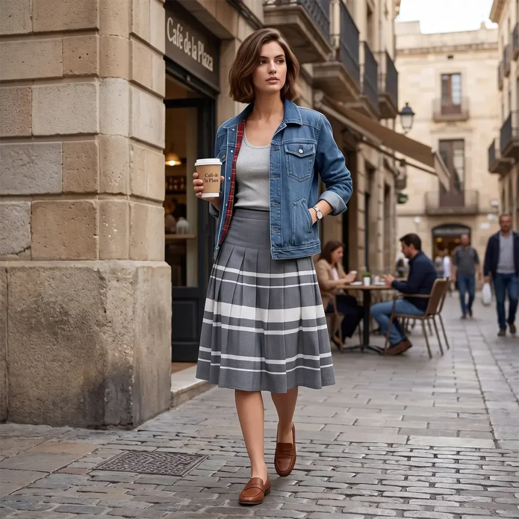 Outifit: chaqueta denim, Lois: Top, Mango; Falda, Ann Taylor